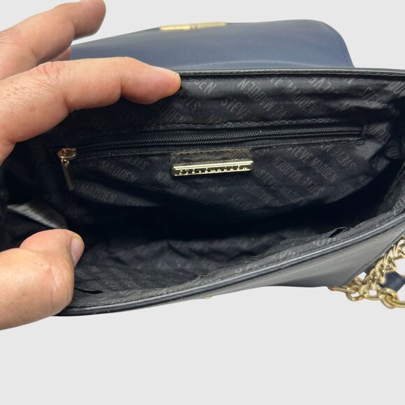 Steve Madden Mini Crossbody Purse Teal Navy Blue Gold Chain Strap - Picture 7 of 9